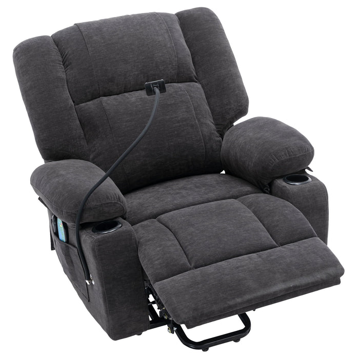 Power Lift Recliner Chair Electric Recliner For Elderly Recliner Chair With Massage And Heating Functions, Remote, Phone Holder Side Pockets And Cup Holders For Living Room