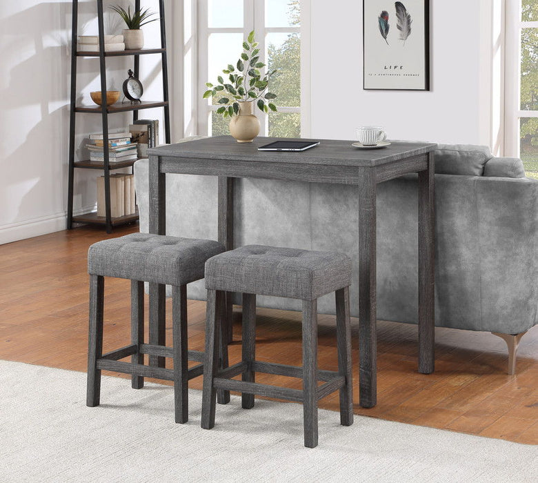 Lux - 3 Piece Counter Height Pub Table With Tufted Linen Stools (Set of 3)