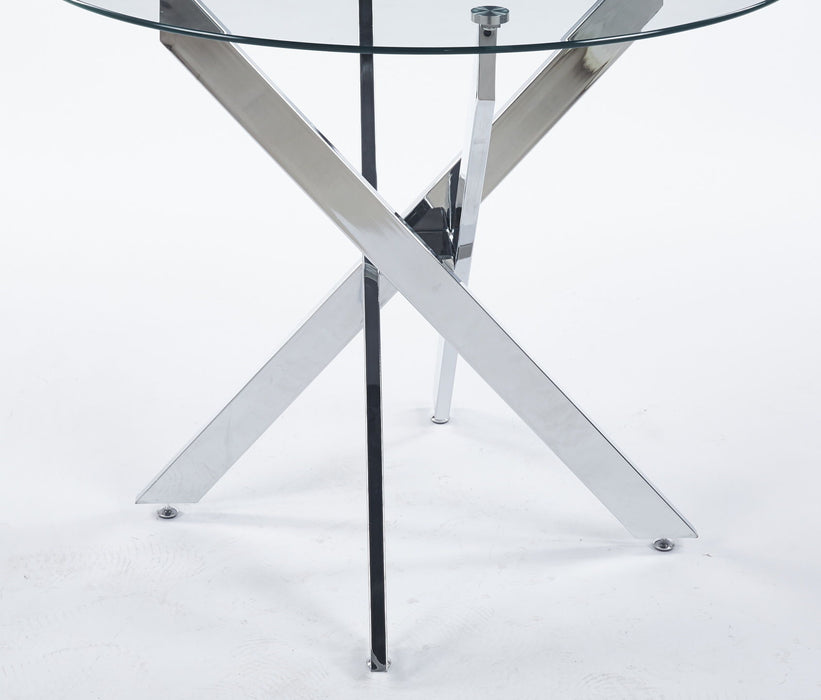 Dining Table With Cross Metal Leg And Tempered Glass, Modern Space Saving Kitchen Table For Living Room