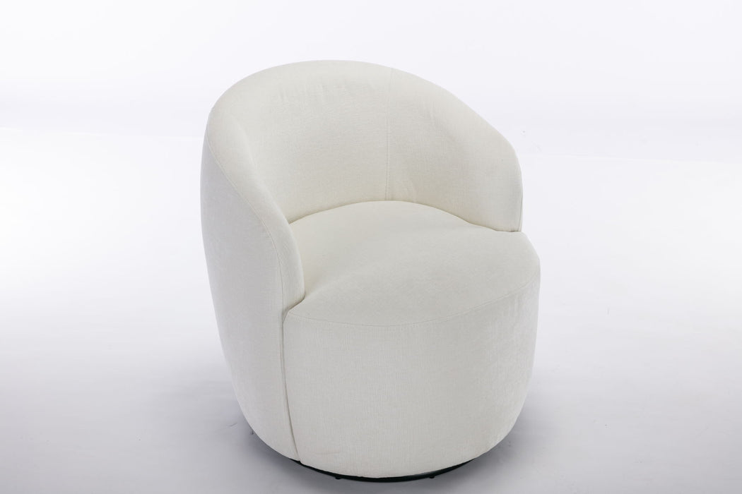 Chenille Fabric Swivel Accent Armchair Barrel Chair With Powder Coating Metal Ring