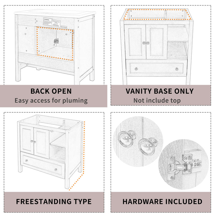 Bathroom Vanity Base Only, Solid Wood Frame, Bathroom Storage Cabinet With Doors And Drawers