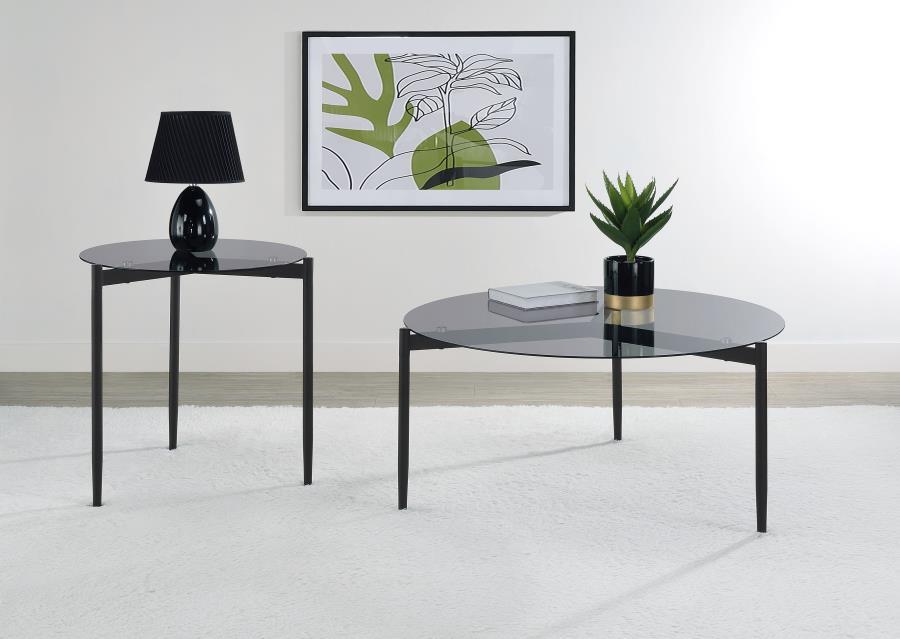 Rosalie - Round Smoked Glass Top End Table Sandy - Black