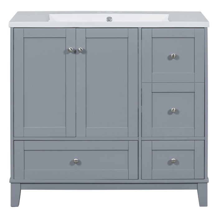 Modern Bathroom Vanity With USB Charging, Two Doors And Three Drawers Bathroom Storage Vanity Cabinet With Single Top, Small Bathroom Vanity Cabinet With Sink - White / Gray Blue