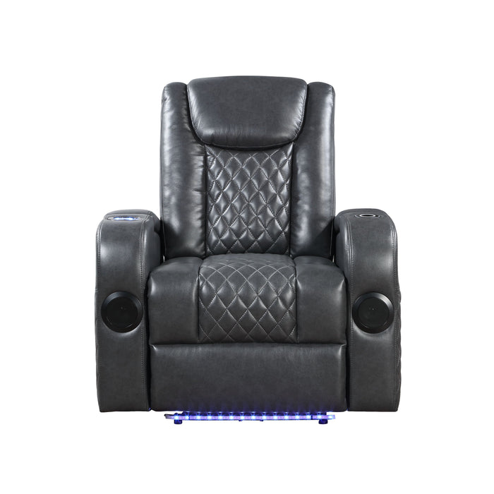 Alair - Leather Aire Power Motion Recliner With Bluetooth, Wireless Charger Cupholder - Dark Gray