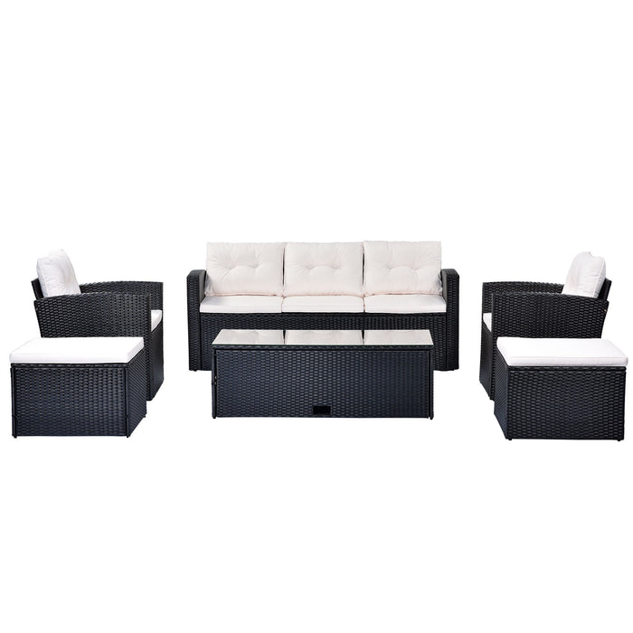 All-Weather Wicker PE Rattan Patio Outdoor Dining Conversation Sectional Set With Coffee Table, Wicker Sofas, Ottomans, Removable Cushions