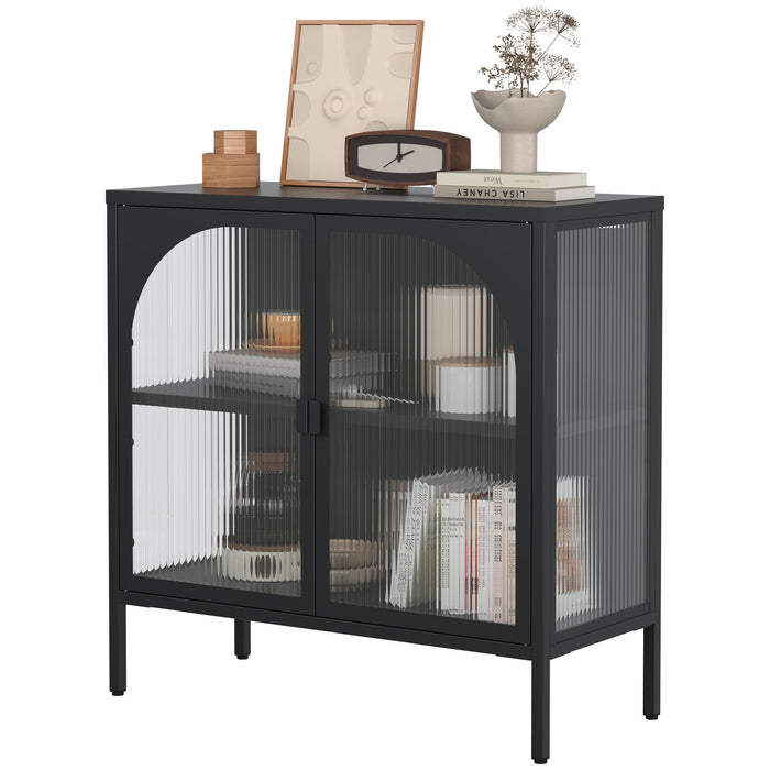 Metal Sideboard Cabinet, Accent Storage Cabinet With 2 Glass Doors, Modern Coffee Bar Cabinet With Adjustable Shelves 154 Lbs Capacity For Kitchen, Living Room And Hallway