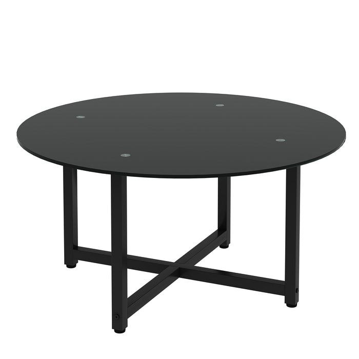 JWS Round Glass Coffee Table, Clear Coffee Table, Modern Side Center Tables For Living Room