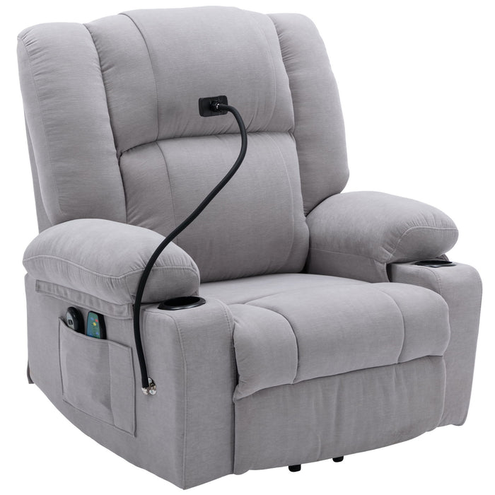 Power Lift Recliner Chair Electric Recliner For Elderly Recliner Chair With Massage And Heating Functions, Remote, Phone Holder Side Pockets And Cup Holders For Living Room