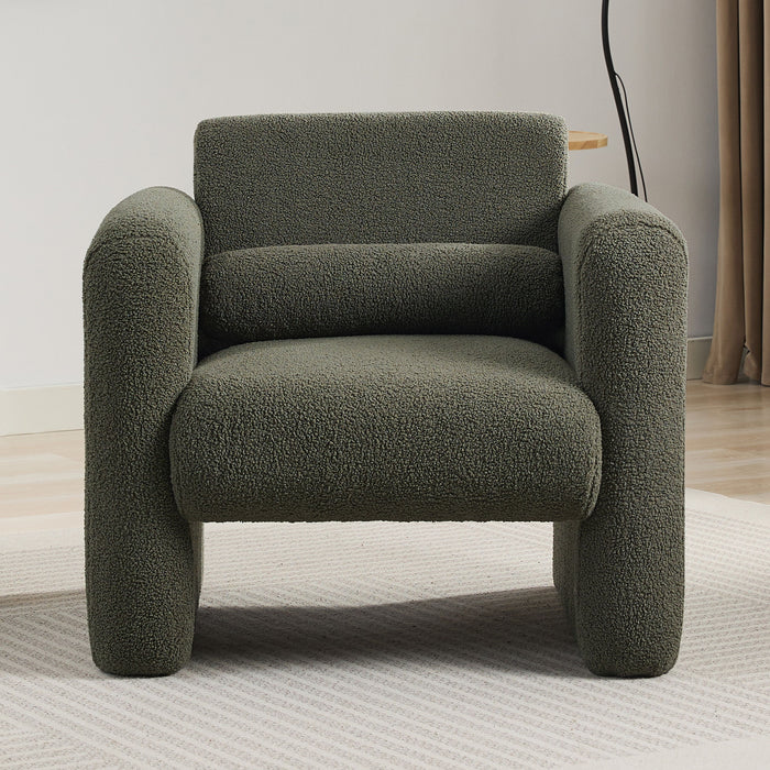 Modern Accent Chair Lambskin Sherpa Upholstered Comfy Reading Arm Chair Soft Padded Armchair With Back And Pillow For Living Room - Seaweed Green