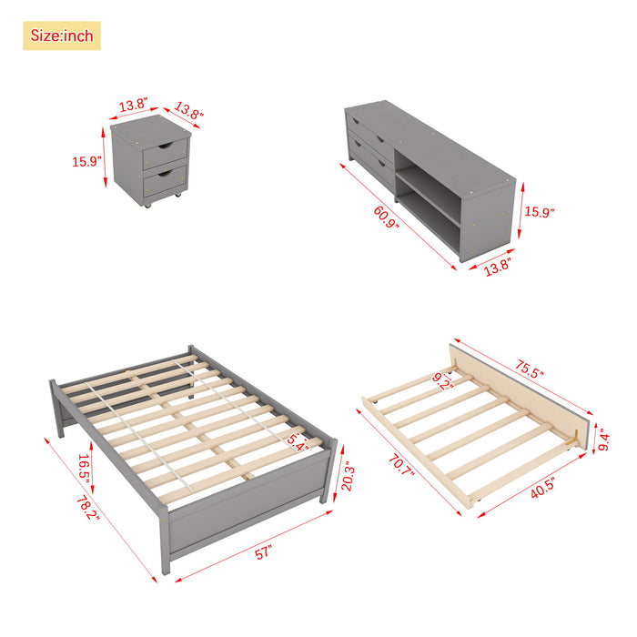 Versatile Bed With Trundle, Under Bed Storage Box And Nightstand