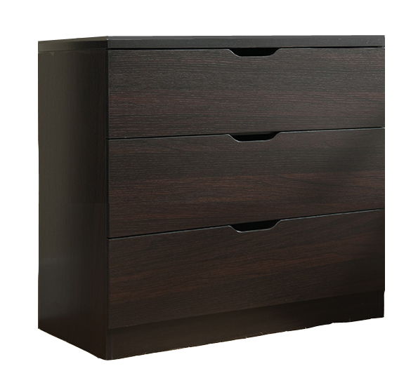 Modern Three Drawer Chest And Clothes Storage Cabinet With Metal Drawer Glides - Dark Chocolate