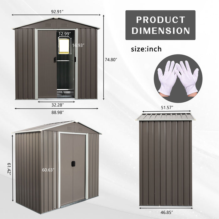 88.98" Outdoor Metal Storage Shed With Window