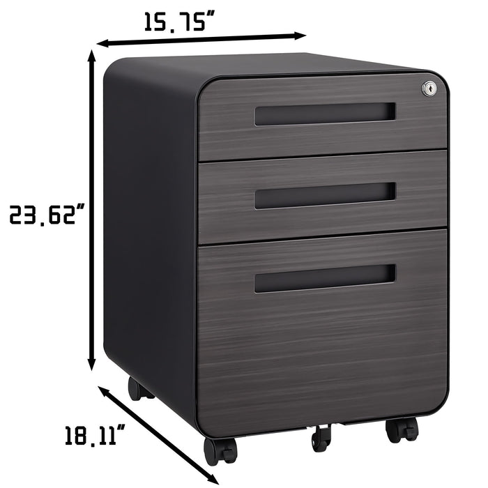 3 Drawer Mobile File Cabinet Under Desk Office, Simple Style Versatile Storage Cabinet For Legal / Letter / A4 Files, 5 Wheel Design Anti-Tilting Cold Rolled Steel Waterproof Moisture-Proof