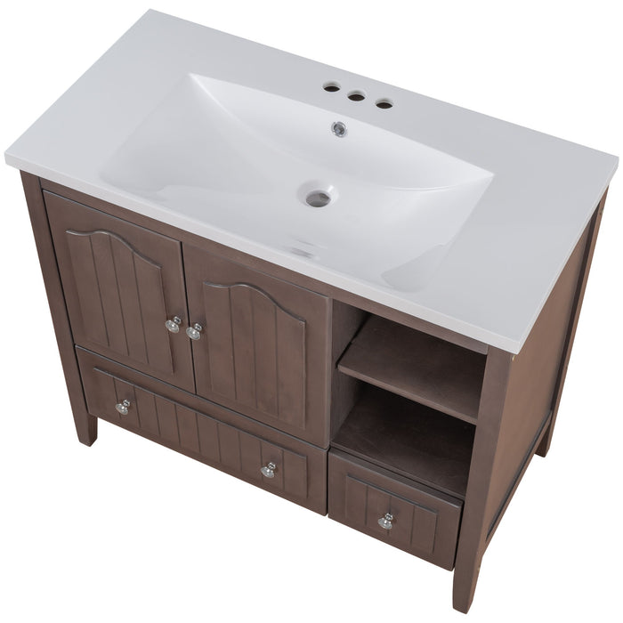 Bathroom Vanity With Ceramic Basin, Bathroom Storage Cabinet With Two Doors And Drawers, Solid Frame, Metal Handles