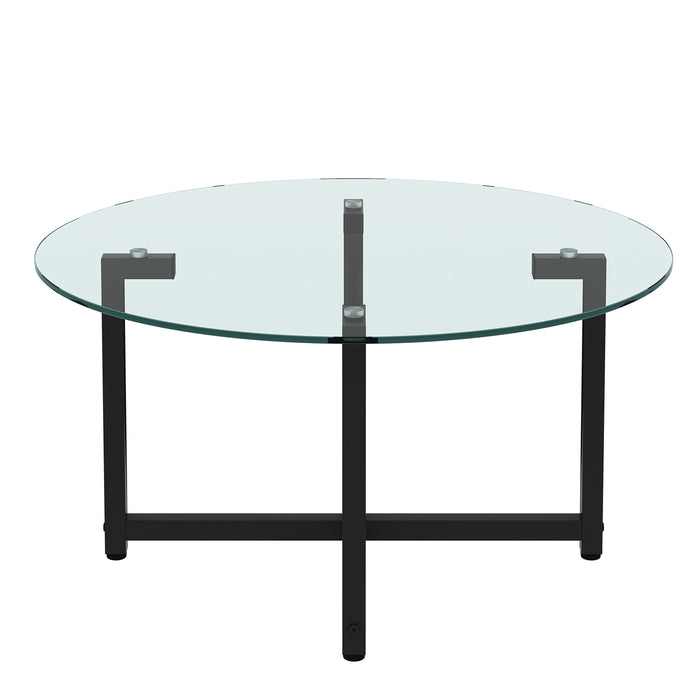 JWS Round Glass Coffee Table, Clear Coffee Table, Modern Side Center Tables For Living Room