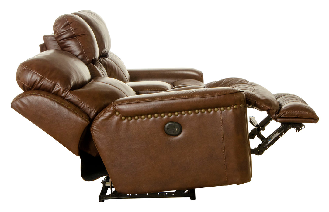 Ceretti - Power Reclining Console Loveseat - Brown Top Grain Italian Leather Match