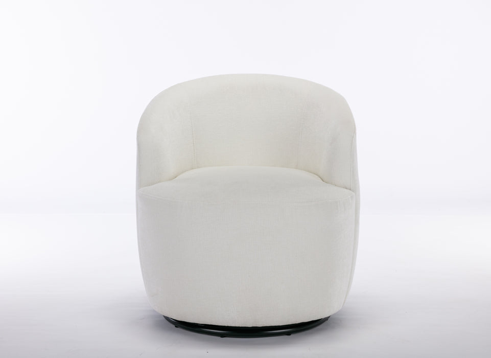 Chenille Fabric Swivel Accent Armchair Barrel Chair With Powder Coating Metal Ring