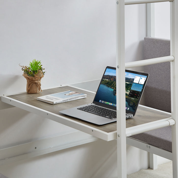 Twin Over Twin Bunk Beds Can Be Turn Into Upper Bed And Down Desk, Cushion Sets Are Free - White