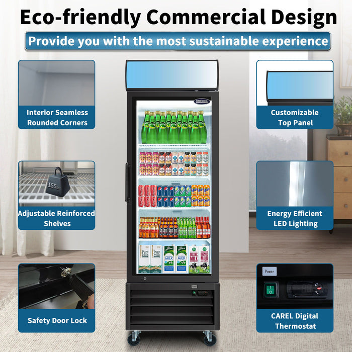 Glass Door Merchandiser Refrigerator Swing Door Commercial Display Refrigerators Merchandising Refrigeration With LED Top Panel