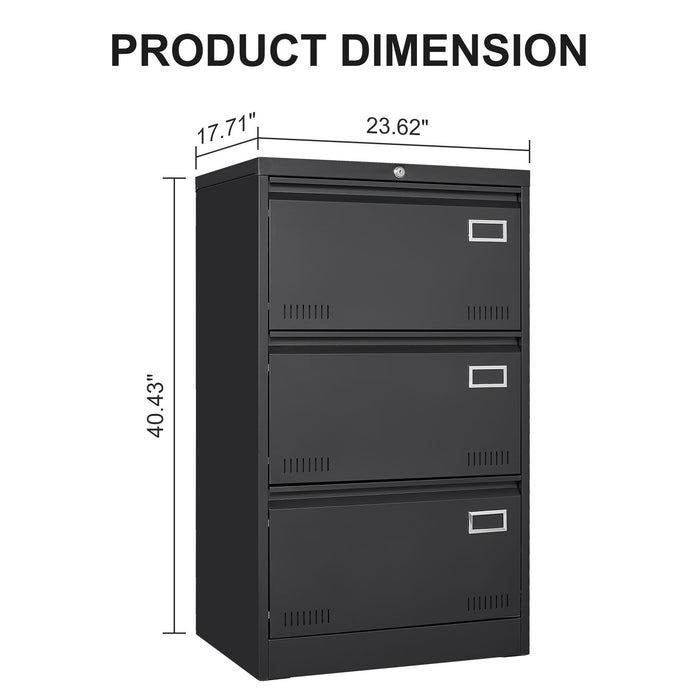 Filing Cabinet Lateral File Cabinet 3 Drawer, Locking Metal File Cabinets Three Drawer, Office Filing Cabinet With Lock Drawers For Home Office