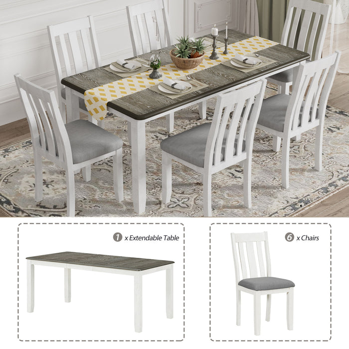 Dining Table Set Retro Style With Extendable Table And Upholstered Chairs