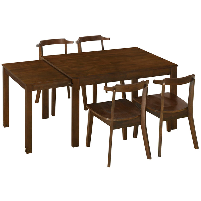 Topmax - 5 Piece Farmhouse Extendable Dining Table Set With Wheels Kitchen Table Set With Pull-Out Side Table And Dining Chairs For Small Places