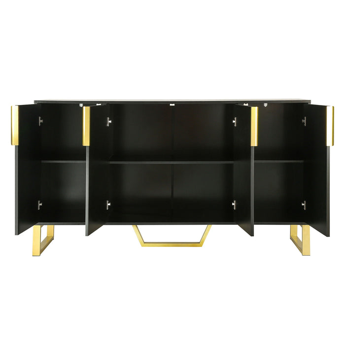 Modern Sideboard With Four Doors, Metal Handles & Legs And Adjustable Shelves Kitchen Cabinet