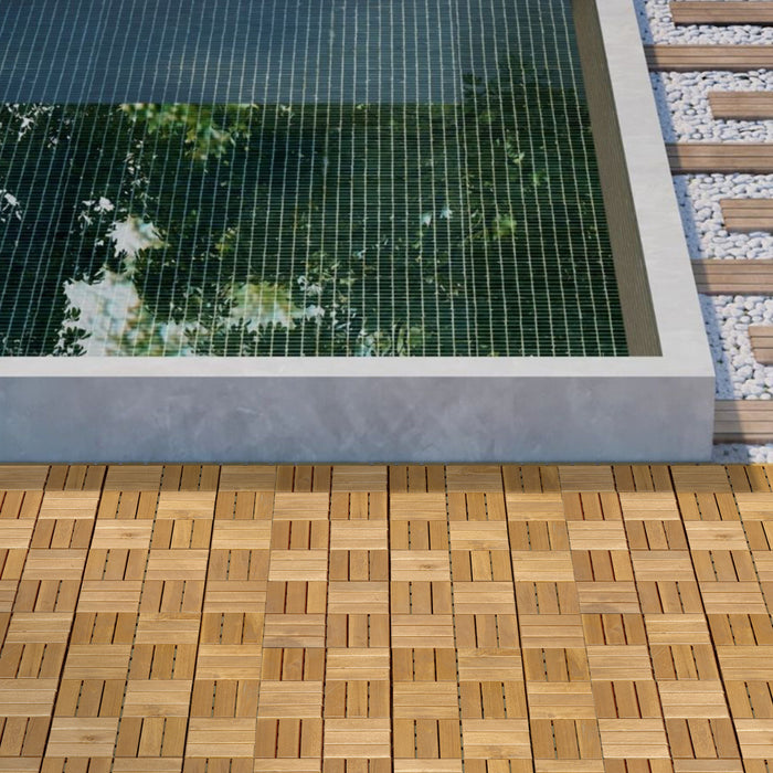 Interlocking Deck Tiles Checker Pattern, Square Acacia Hardwood Outdoor Flooring For Patio, Bancony, Pool Side