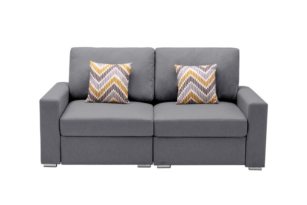 Nolan - Linen Fabric Loveseat With Pillows And Interchangeable Legs