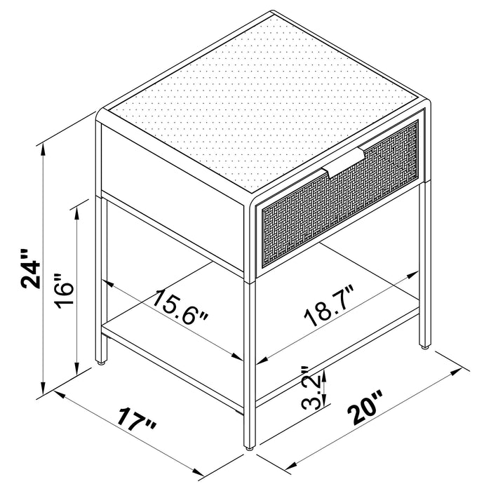 Amherst - 1-Drawer Radio Weave Rattan Metal Side Table