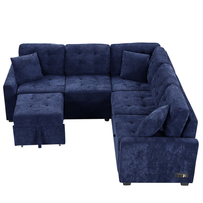 L-Shape Sofa Bed Pull-Out Sleeper Sofa With Wheels, USB Ports, Power Sockets For Living Room