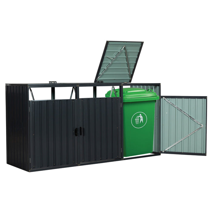 Garbage Bin Shed Stores 2 Trash Cans Metal Outdoor Bin Shed For Garbage Storage, Stainless Galvanized Steel, Bin Shed For Garden Yard Lawn