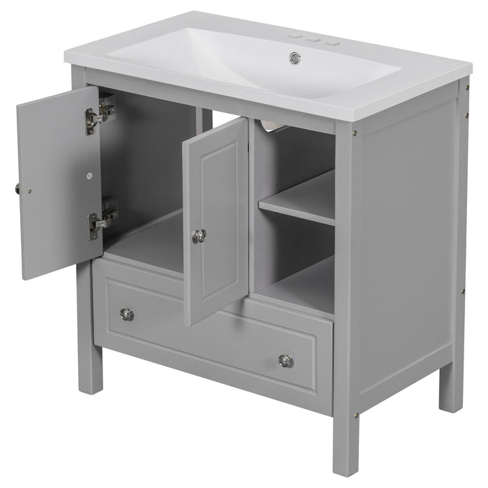 Bathroom Vanity With Sink, Bathroom Storage Cabinet With Doors And Drawers, Solid Wood Frame, Ceramic Sink