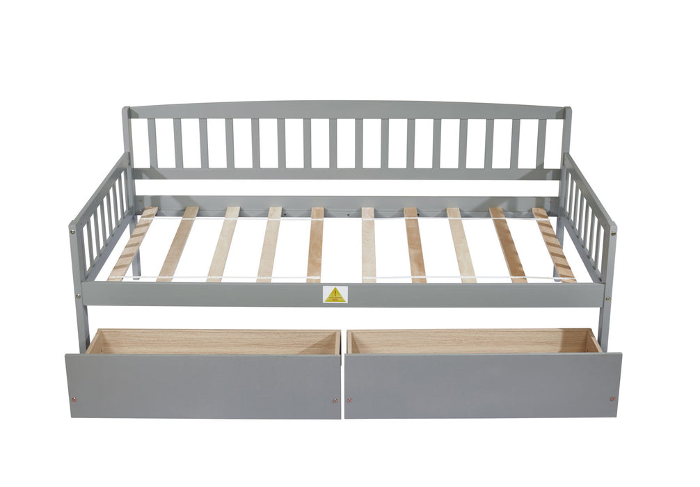 Pine Wood Daybed With Two Storage Drawers, Sofa Bed With Bed Platform Of 10 Support Slats