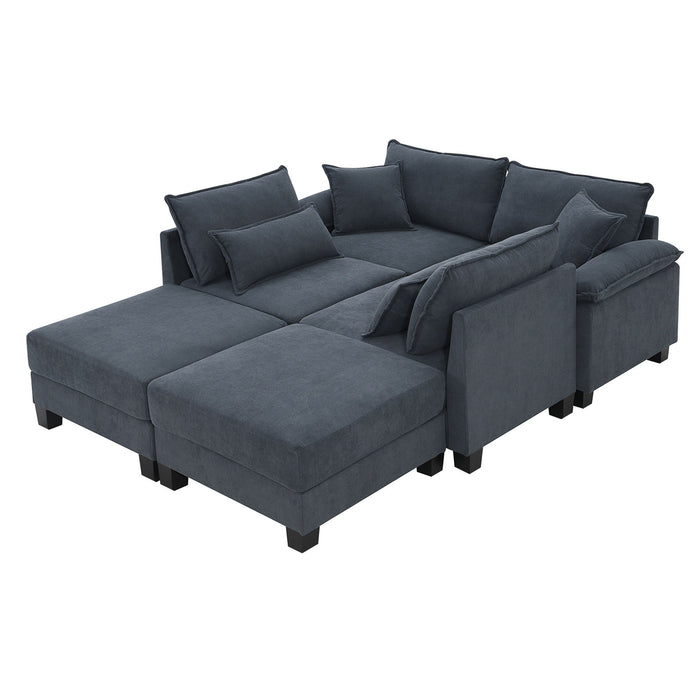 Corduroy Modular Sectional Sofa, U Shaped Couch With Armrest Bags, 6 Seat Freely Combinable Sofa Bed, Comfortable And Spacious Indoor Furniture For Living Room - Gray