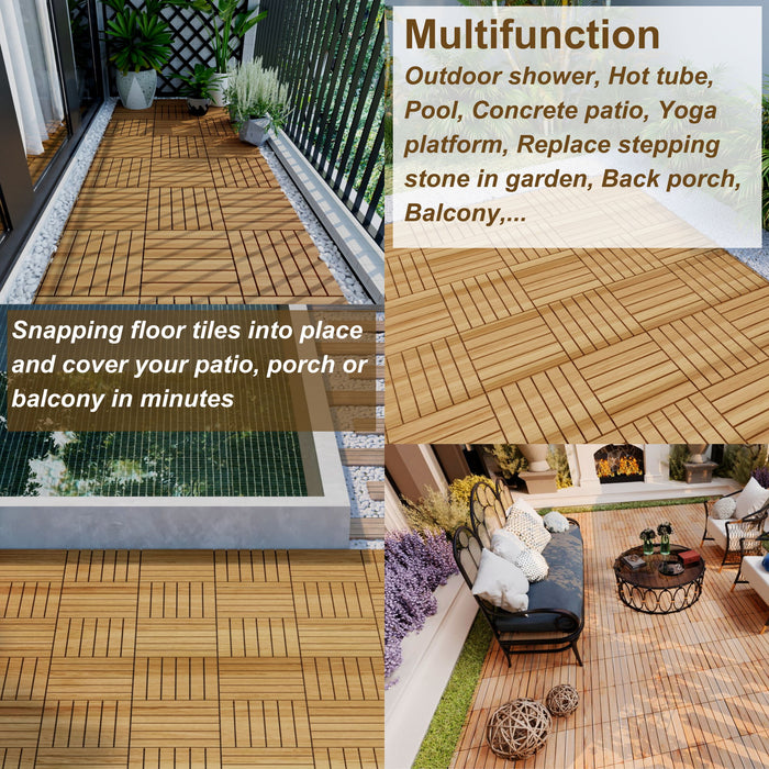 Interlocking Deck Tiles Striped Pattern, Square Acacia Hardwood Outdoor Flooring For Patio, Bancony, Pool Side