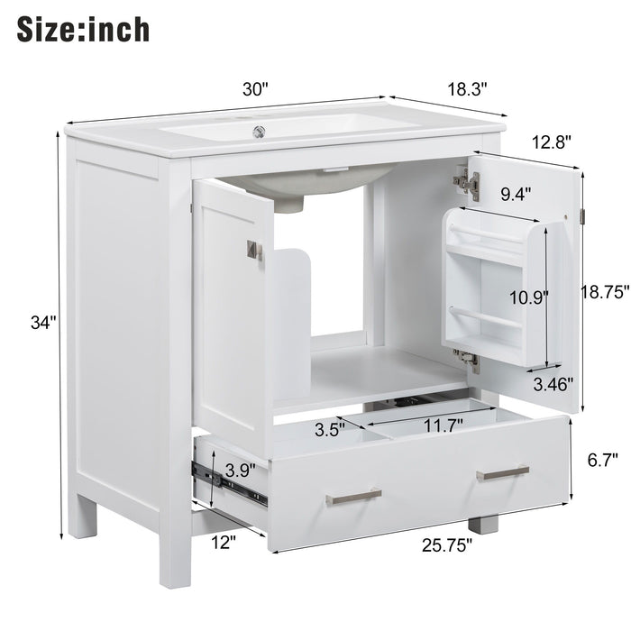 Bathroom Vanity With Single Sink, Combo Cabinet Undermount Sink, Bathroom Storage Cabinet With Two Doors And A Drawer, Soft Closing, Multifunctional Storage, Solid Wood Frame