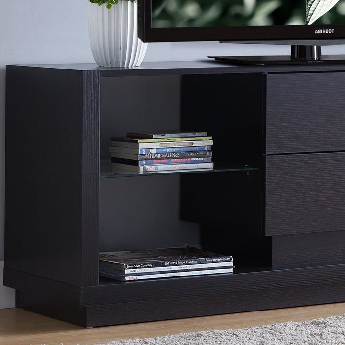 TV Stand With Two Large Drawers And Two Glass Shelves - Red Cocoa