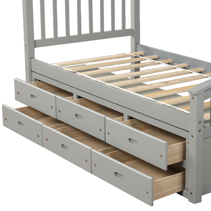 Platform Storage Bed Solid Wood Bed With 6 Drawers