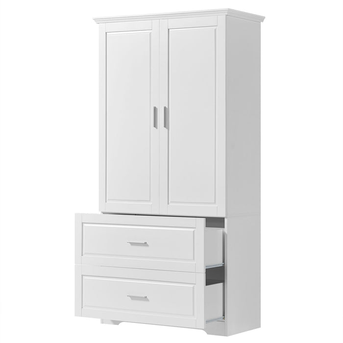 Tall Bathroom Storage Cabinet, Cabinet With Two Doors And Drawers, Adjustable Shelf, MDF Board - White