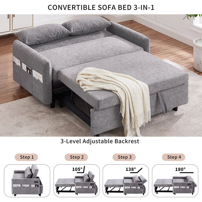 Pull Out Sleep Sofa Bed Loveseats Sofa Couch With Adjsutable Backrest, Storage Pockets, 2 Soft Pillows, USB Ports For Living Room