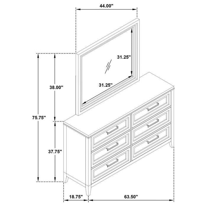 Marielle - 6 Drawers Dresser With Mirror - Distressed White