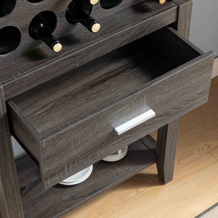 Wine Bar Cabinet, Kitchen Storage Cabinet With Drawer And Open Shelves - Distressed Grey