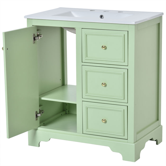 Bathroom Vanity Cabinet With Ceramic Basin, 3 Drawers And Adjustable Shelves