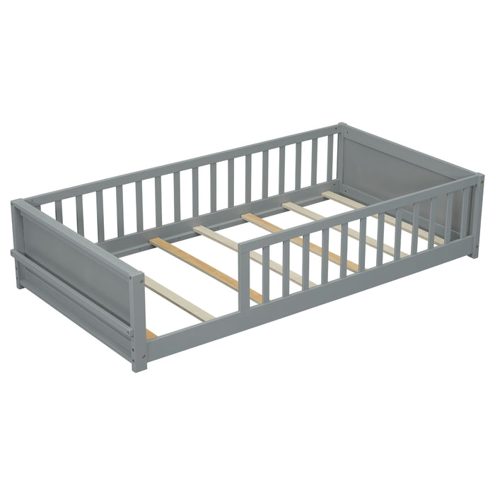 Floor Platform Bed With Built-In Book Storage Rack