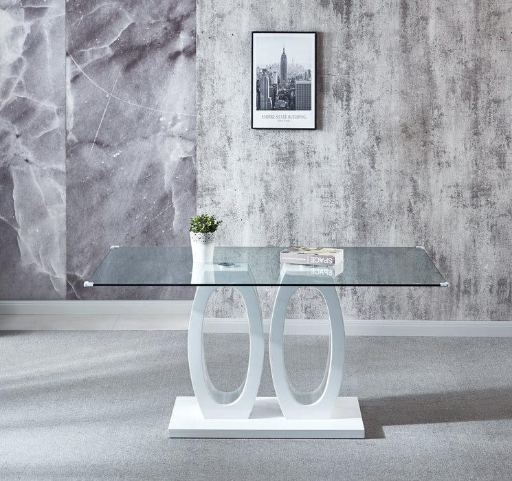 Contemporary Double Pedestal Dining Table, Tempered Glass Top With MDF Base