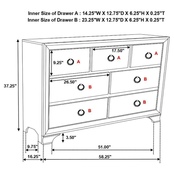 Salford - 7-Drawer Dresser - Metallic Sterling