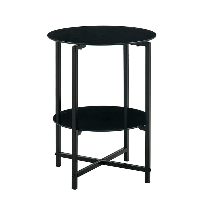 JWS Tempered Glass End Table (Set of 2) , Round Coffee Table For Bedroom Living Room Office - Black