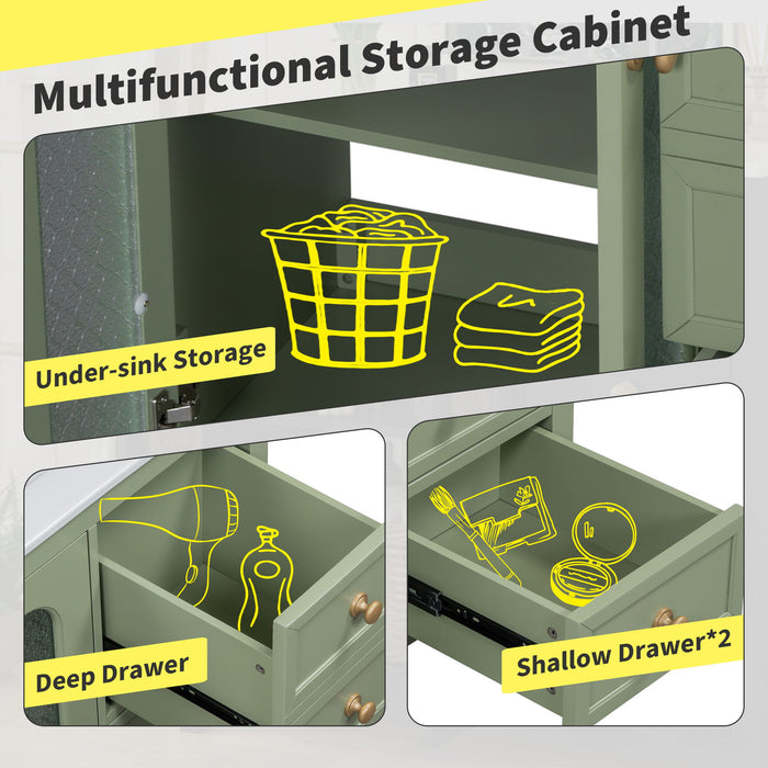 Bathroom Vanity With Two Soft Close Doors, Adjustable Shelves And Three Drawers