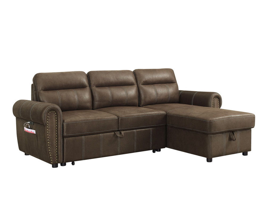 Hugo - Reversible Sleeper Sectional Sofa Chaise With USB Charger - Brown